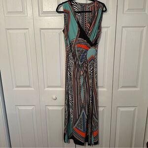 Kate & Mallory Womens Maxi Dress Bold Abstract Sz S Surplice Stretch Slinky Sexy